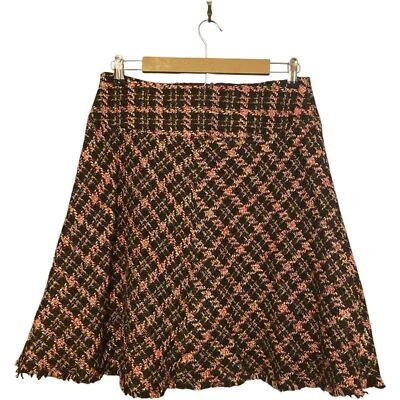 INC International Concepts Plaid Knee Length Raw Hem Skirt Pink Black 8 - Imagem 1 de 3