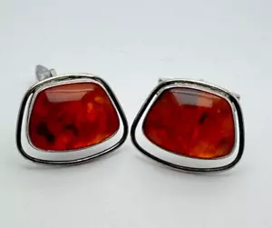 Modernist Design Amber Fish Country Cufflink Silver Cuff Links No 152 - Picture 1 of 3
