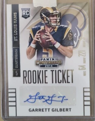 GARRETT GILBERT 2014 PANINI CONTENDERS RC TICKET AUTO RC #128 PATRIOTS AUTOGRAPH - Image 1 of 3