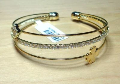 PULSERA BRAZALETE PLAYA MODA TRÉBOL RODIO TONO DORADO Y CIRCONITA BLANCA BRILLANTE Foto 1 de 4