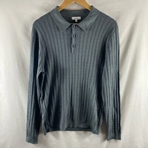 Reiss Polo Shirt Mens Small S Grey Long Sleeve Patterned Button Knit OE Jeremy - Picture 1 of 8