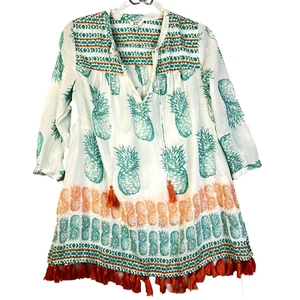 Crown & Ivy Tunika Top Damen XS koralle grün Strand leicht Boho Pool Resort - Bild 1 von 11