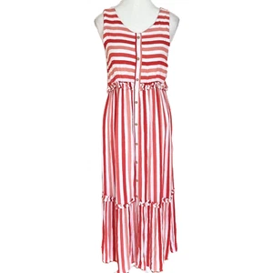 Tilii Girl's White & Red Striped Long Dress Size 16 yrs old Sleeveless Button Up - Picture 1 of 11