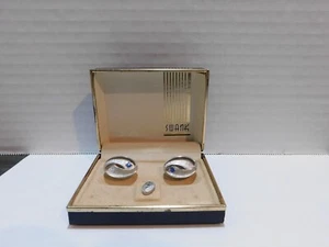 SWANK Vintage/Retro CUFFLINKS & TIE TACK SET Silver Tone & Blue Stone - Picture 1 of 2