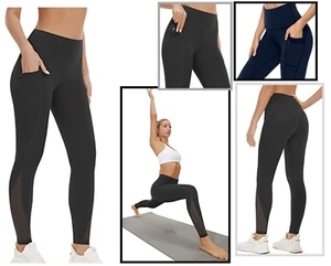 AFITNE Women’s High Waist Mesh Yoga Leggings with Side Pockets, Tummy Control - Picture 1 of 1