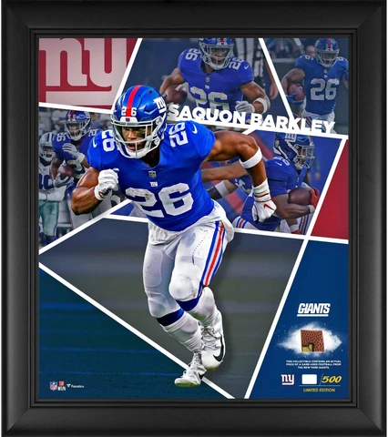 Saquon Barkley Giants FRMD 15x17 Impact Collage w/ a Piece of GU Football-LE/500 Cover