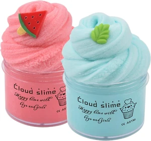 2 Pack Cloud Slime Kit with Red Watermelon and Mint Charms, Scented DIY Slime Su - Picture 1 of 7