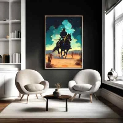 Vintage Western Cowboy Painting Wall Art poster Choose your Size - Image 1 of 2