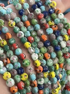 Vintage Lampwork Beads 12in Strand Multicolor Rose 1940s  Flower Beads - Picture 1 of 5