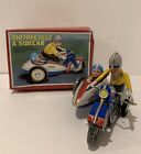 SCHYLLING WIND UP MOTORCYLE & SIDECAR TIN LITHO METAL TOY BOXED WORKS