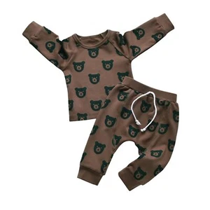 Toddler Baby Boy Outfit Long Sleeve Bear Print Hoodie and Pants Sweatsuit Set - Picture 1 of 6