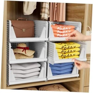 5 Pack Folding Closet Organizers Storage Box, Stackable Storage 5 PACK-L White - Picture 1 of 7