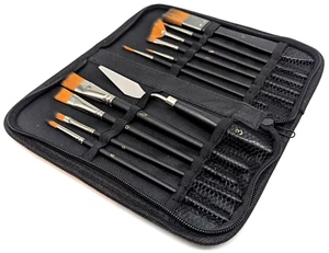 Pinsel und Etui 11 teilig Set Flachpinsel Rundpinsel Acryl Öl Aquarell Farbe NEU - Bild 1 von 9