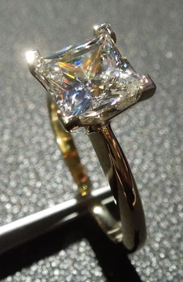 7.0mm Princess Solitaire Ring Two Tone 14kt Yellow White Gold Size 5.2 Simulated - Image 1 of 4