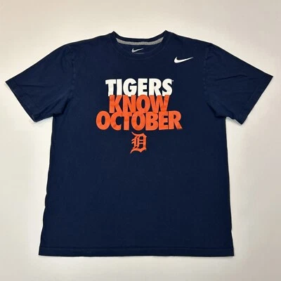Detroit Tigers Shirt Mens Size Large Blue Nike MLB Baseball Logo Playoff Tee - Image 1 of 4
