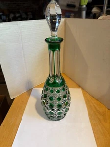 House of Goebel smaragdgrün geschliffen klar Kristall Schnaps Dekanter Flasche Vintage 12" H - Bild 1 von 5