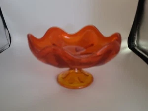 VIKING Glass Persimmon Epic Series 6 Petal Pedestal Compote Candy Dish Footed - Picture 1 of 11