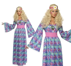 Ladies Hippy Flower Child Maxi Dress 1960s Hippy Womens Fancy Dress Dressing Up - Picture 1 of 3