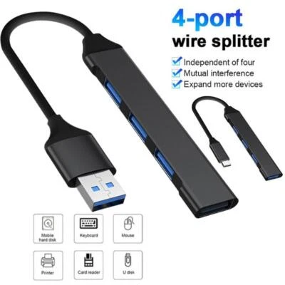 HUB USB C 3.0 Tipo C Adaptador Multi-Divisor 4 Puertos Portátil Para PC Android Y6 M3R1 - Imagen 1 de 4