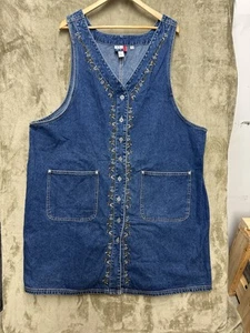 Denim Jean Dress J.L. N.Y. Sport Size 3X Embroidery Button Down Front - Picture 1 of 11
