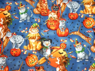 1 Yard Hoffman Fabric BOO! Halloween Cats Jack O'Lanterns - Image 1 of 2