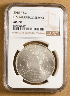 2015 P U.S. Marshals Service Commemorative Silver Dollar NGC MS70 - Image 1 of 2