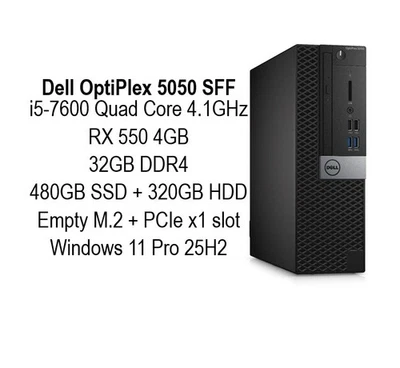 Dell Optiplex 5050 SFF i5-7600 32GB 480GB SSD + 320GB HDD RX 550 4GB Win11 Pro - Image 1 of 4
