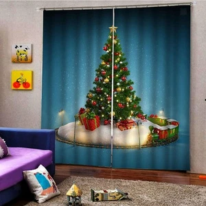 Christmas Pattern Living Room Bedroom Window Drapes 2 Panel Set 55 X 39 - Picture 1 of 6