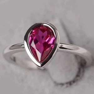 3.00Ct Pear Cut Natural Ruby Solitaire Gemstone Bezel Ring 950PT Platinum Plated - Picture 1 of 17