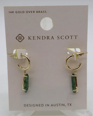 Kendra Scott Indie Hoop Earrings Teal Glass Over Green 14K Gold Over Brass NWT - Image 1 of 4