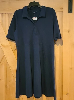 New! Lands End Womens Size L Navy Blue Polo Dress Short Sleeve Knee Length - Image 1 of 4