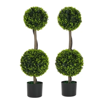 34" Artificial Topiary Boxwood Tree Double Ball with Black Plastic Pot - Image 1 of 4