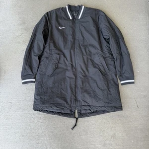 Nike Long Bomber Coat Black Full Zip Jacket L Women’s Varsity Collar Drawstring - Picture 1 of 5