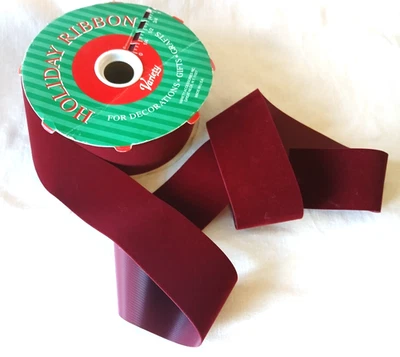 Burgundy Velvet Ribbon 25 yd/75 ft NOS Christmas Holiday Bow Wreath 2.25" - Image 1 of 4