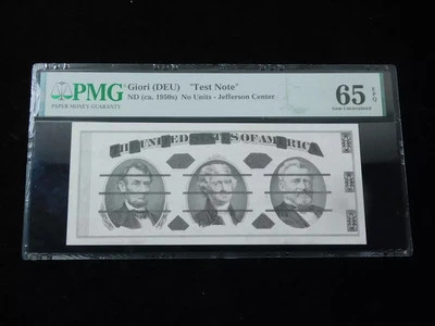 1950's Giori Test Note Jefferson Center - PMG 65 EPQ  - Image 1 of 4