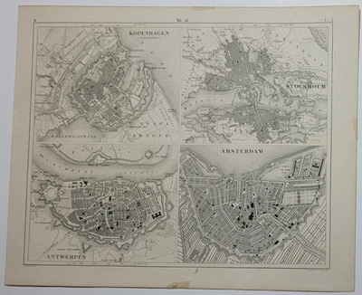 1851 antique J. G. Heck city maps Kopenhagen, Stockholm, Anwerpen, Amsterdam - Image 1 of 4