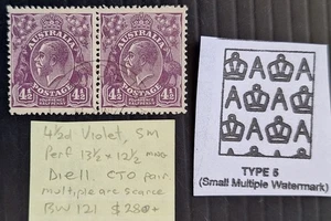 Scarce 1930 Australia Pair 4 1/2d Violet KGV Stamps SMWMK Die2 CTO NG Cat $280 - Picture 1 of 3