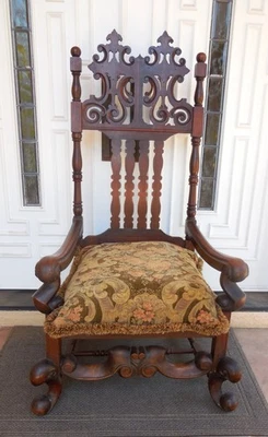 Antiguo Renacimiento c1850 Trono Castillo Hall Silla Barroco Sillón Abajo Asiento Foto 1 de 4