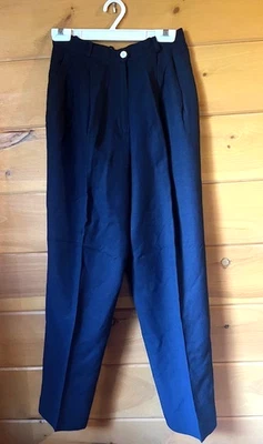 Pantalones de vestir para mujer azul marino talla 8 cintura alta plisados/forrados/de colección/lino/rayón Foto 1 de 4