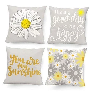  Juego de 4 Fundas de Almohada Primavera Verano 18x18, Amarillo 18" x 18" (Pack de 4) Gris - Imagen 1 de 6