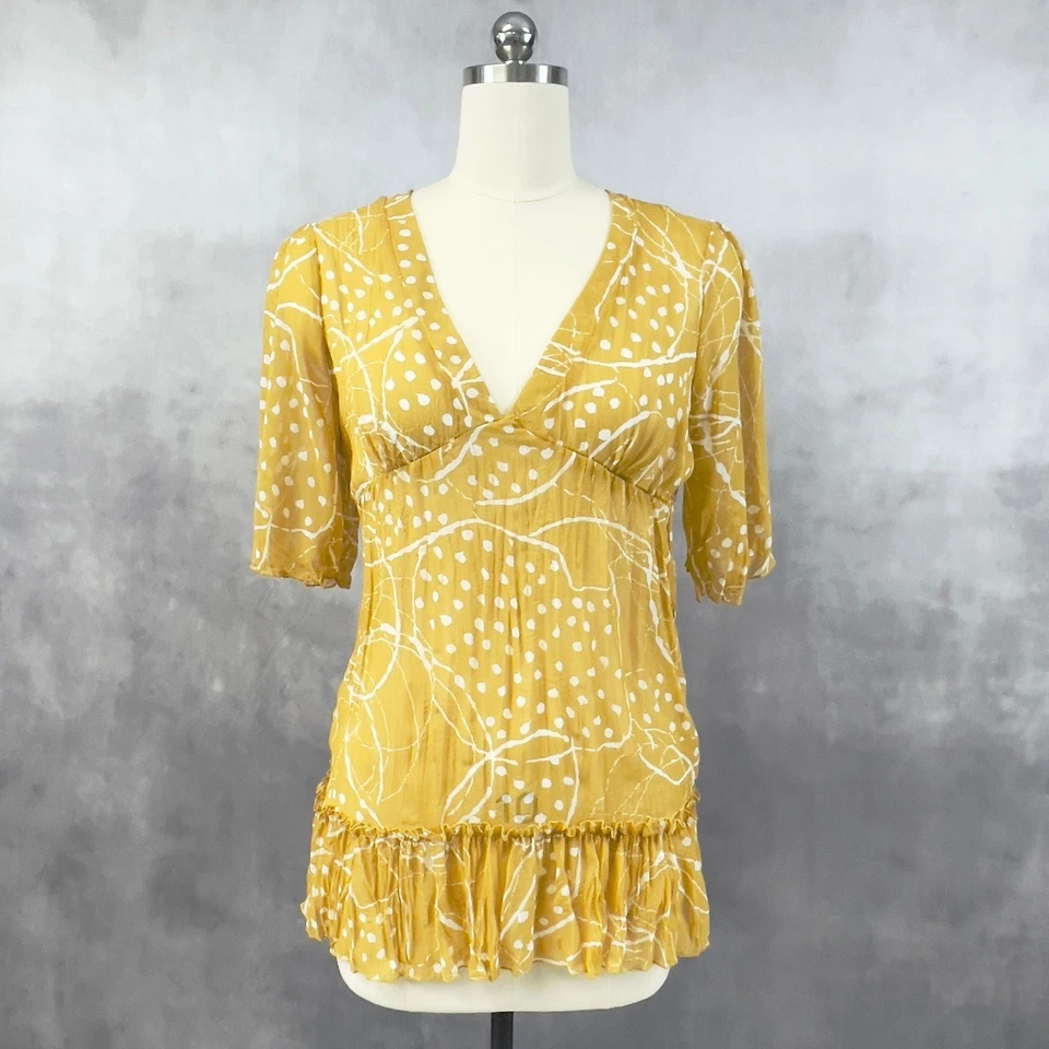 Top Babydoll mediano Charlotte Russe para mujer amarillo con volantes Boho Cottage Y2K Foto 1 de 4