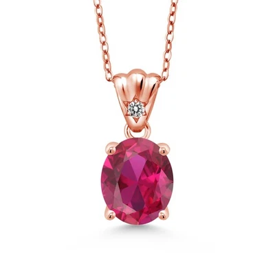 Colgante de plata enchapado en oro rosa de 18 quilates diamante blanco rubí creado rojo ovalado de 4,03 quilates Foto 1 de 4