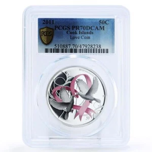 Cook Islands 50 cents Love Forever Heart Doves Birds PR70 PCGS silver coin 2011 - Picture 1 of 2