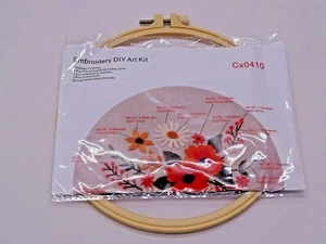 ASSORTED EMBROIDERY ART KIT:  HOOP, PREPRINTED CLOTH, 3 NEEDLES, THREAD $12 EACH - Picture 1 of 16