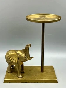 Vintage 1970's Solid Brass Elephant Pedestal Candle Holder - Made in India - Picture 1 of 9