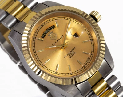 CAVADINI Herrenuhr LEONARDO massiv Edelstahl Tag-Datum-Anzeige Lupe CV-331JDD - Bild 1 von 4