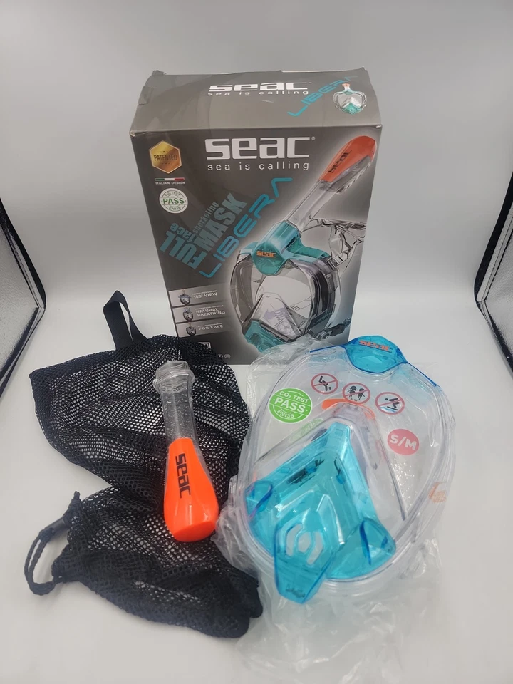 SEAC Libera Full Face Snorkeling Mask - Small/Medium - Aquamarine/Orange - Image 1 of 4