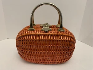 Cartera de mimbre vintage de gran tamaño rojo naranja bolso de mano Koret años 60 50 bolso de ratán difícil de encontrar - Imagen 1 de 14