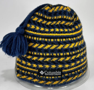 Columbia Sportswear Jóvenes Niños Invierno Gorro Sombrero Azul Amarillo Isla Justa Tejido Pom Foto 1 de 4