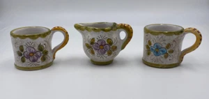 Vintage Assisi Italian Pottery Mini Pitcher and 2 Mugs Hand Painted Italy - Picture 1 of 6